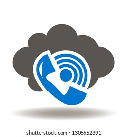 Cloud handset icon vector. VOIP web IP telephony logo. Internet telecommunication symbol.