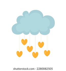 Cloud with hanging hearts. Vector illustration