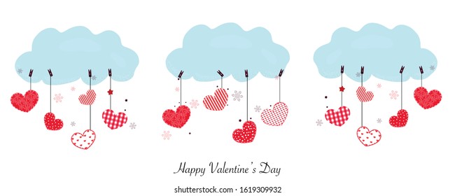 Cloud with hanging red hearts. Happy Valentine's Day banner style background vector design element. Happy Valentine's day greeting card.jpg