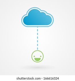 Cloud and happy smiley. Concept of happiness. Vector illustration, flat design
