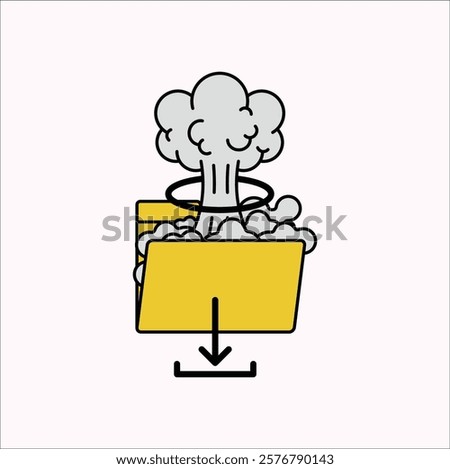 The cloud has a spiraling effect around its stem and an arrow pointing downward at the base, which could symbolize a download or a downward force. Vector illustration design. Eps 10.