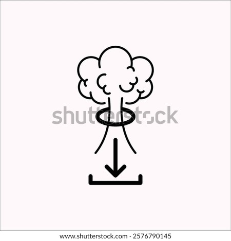 The cloud has a spiraling effect around its stem and an arrow pointing downward at the base, which could symbolize a download or a downward force. Vector illustration design. Eps 10.