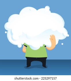 Cloud headed Man holding a big cloud vector illustration, with man holding a big cloud only body visible vector illustration.