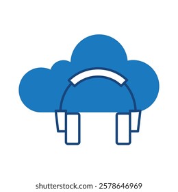 Cloud Headphone Blue Icon. Cloud Technology Editable Stroke Vector Illustration