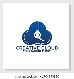 cloud and headset logo template, call center logo inspiration