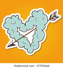 Cloud heart with arrow. Paper sticker imitation. Vector card concept. Romantic tender design