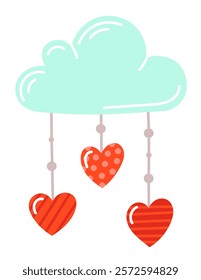 Cloud with heart cute illustration in cartoone style. Design of a greeting card for Valentine's Day, mother's day, women's day. Perfect for, banner, card, postcard, cover. Editable stroke.