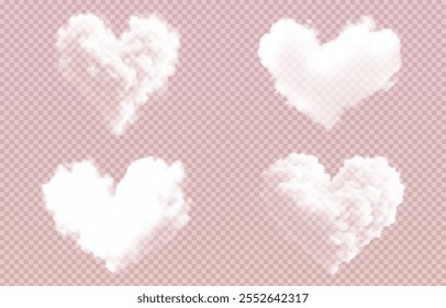 Conjunto de iconos de corazón de nube. Nube en forma de corazón sobre un fondo transparente rosa. Objetos aislados. EPS 10