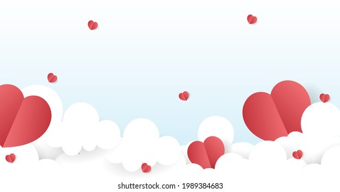 Cloud  and heart Paper cut style , on blue background. Vector Illustration EPS 10