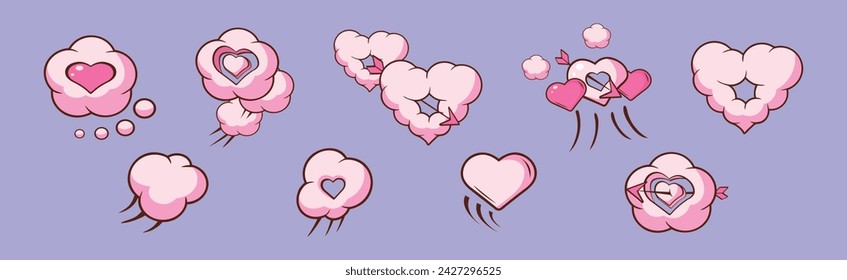 Cloud Heart Puff Explosion as Romantic Symbol Vector Set