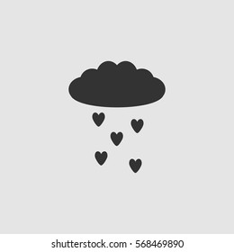 Cloud and heart rain icon flat. Black pictogram on grey background. Vector illustration symbol