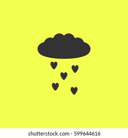 Cloud and heart rain icon flat. Black pictogram on white background. Vector illustration symbol and bonus button