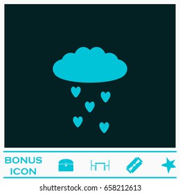 Cloud and heart rain icon flat. Blue pictogram on dark background. Vector illustration symbol and bonus icons