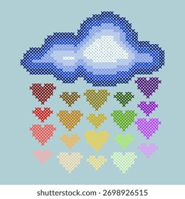 Cloud heart rainbow cross stitch ethnic embroidery needlework abstract artwork seamless geometric pattern printed background fabric wallpaper handdrawn line colorful template fashion element