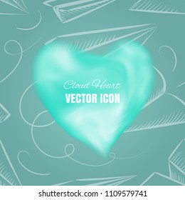 Cloud Heart Realistic 3d Vector Icon on Blue Background. Beautiful Romantic Symbol with Smoke Texture