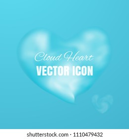 Cloud Heart Realistic 3d Vector Icon on Blue Background. Beautiful Romantic Symbol with Smoke Texture