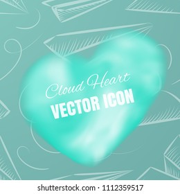 Cloud Heart Realistic 3d Vector Icon on Blue Background. Beautiful Romantic Symbol with Smoke Texture