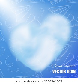 Cloud Heart Realistic 3d Vector Icon on Blue Background. Beautiful Romantic Symbol with Smoke Texture