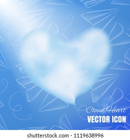 Cloud Heart Realistic 3d Vector Icon on Blue Background. Beautiful Romantic Symbol with Smoke Texture