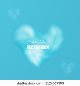 Cloud Heart Realistic 3d Vector Icon on Blue Background. Beautiful Romantic Symbol with Smoke Texture