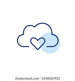 Cloud and heart. Saving favorite files into remote data storage. Pixel perfect, editable stroke icon