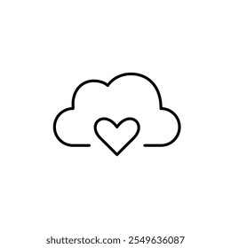 Cloud and heart. Saving favorite files into remote data storage. Pixel perfect vector icon