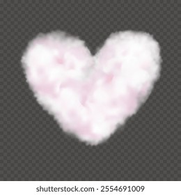 Cloud Heart Shape isolated on transparent background for Valentines card,Mother day,Wedding decoration,3D Love Heart shape Soft fluffy White,Pink Cotton or Smoke for Spring,Summer design element