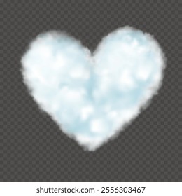 Cloud Heart Shape isolated on transparent background for Valentines card,Mother day,Wedding decoration,3D Love Heart shape Soft fluffy White,Blue Cotton or Smoke for Spring,Summer design element