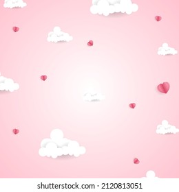Nube y corazón en San Valentín fondo sobre fondo rosado , Diseño plano moderno , ilustración Vector EPS 10