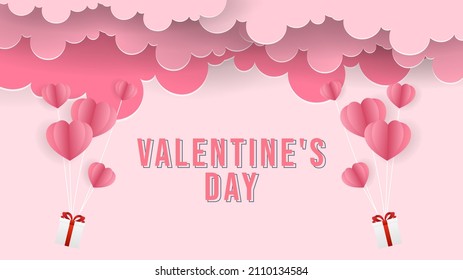 Cloud with heart in Valentine's Day frame on pink background , Flat Modern design , illustration Vector EPS 10