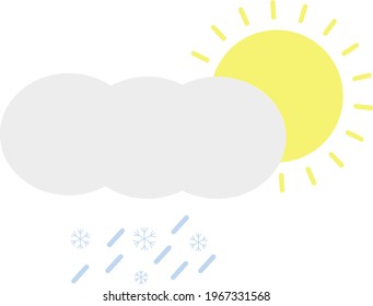 Wolke schweren nassen Schnee mit Sonne, Vektorgrafik auf weißem Hintergrund