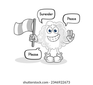 the cloud hold surrender flag mascot. cartoon vector