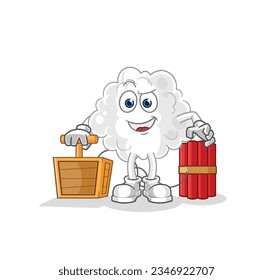 la nube que contiene el detonador dinamita. vector de mascota de dibujos animados