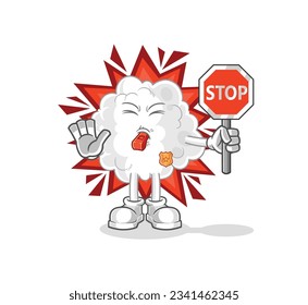 the cloud holding stop sign. cartoon mascot vector