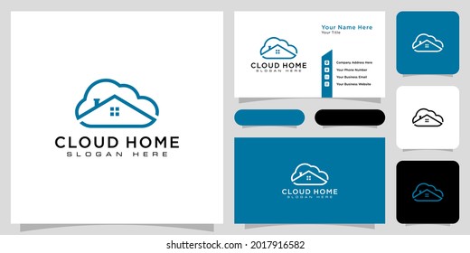 cloud home logo vector line style and business card