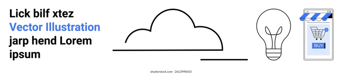 Cloud, horizontal line, light bulb and shopping cart icon. Ideal for tech startups, eCommerce, digital marketing, innovation workshops, online learning, business consultancy, and creative agencies