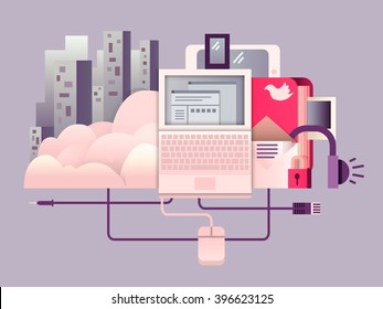 Cloud hosting design flat