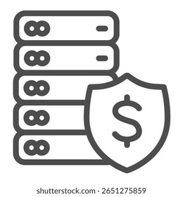 Cloud hosting with dollar emblem line icon, data hoarding concept. Vector graphics. Paid storage of drives array sign on white background, outline style icon for mobile or web design