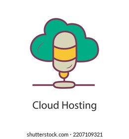 Ilustración de diseño de iconos de esquema rellenado de hospedaje en nube. Símbolo de datos sobre el archivo EPS 10 de fondo blanco