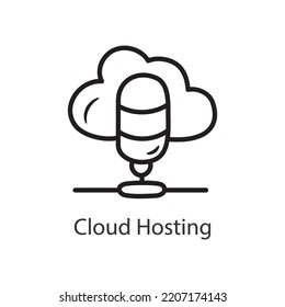 Ilustración de diseño de iconos de esquema rellenado de hospedaje en nube. Símbolo de datos sobre el archivo EPS 10 de fondo blanco