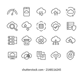 Cloud Hosting Icons - Vector Line. Editable Stroke. 