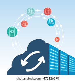 cloud hosting internet of things technology digital app appliances icon set. Flat illustration. Vector illustration