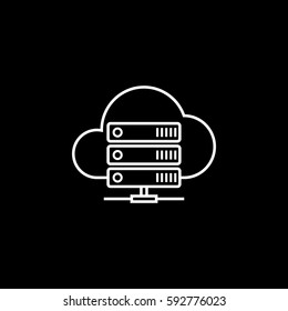 Cloud hosting line icon, seo & development, data base server sign, a linear pattern on a black background, eps 10.