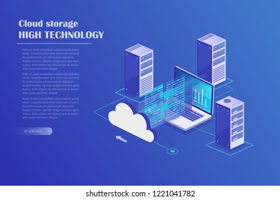 Cloud Hosting Network isometric concept. Online Computing Storage concept.  Design for Landing Page. Vector illustration