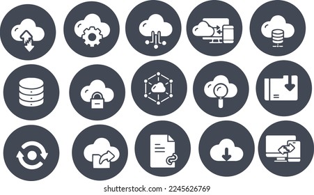 Diseño vectorial de iconos de vectores relacionados con el alojamiento en la nube