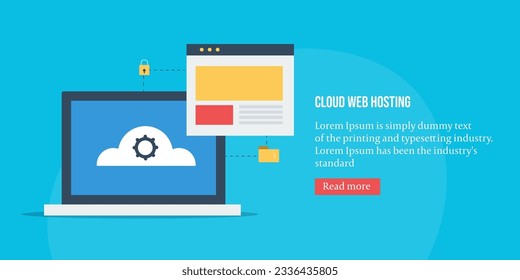 Servicio de alojamiento en la nube. Almacenamiento en la nube en línea. Computación en nube para empresas. Página de inicio de la ilustración del vector.