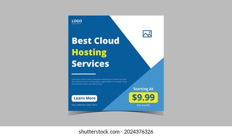Cloud hosting service social media post design. Hosting and cloud computing service social media post