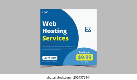 Cloud hosting service social media post design. Hosting and cloud computing service social media post