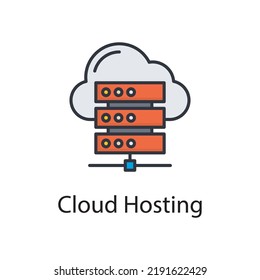 Ilustración de diseño de iconos rellenados por el vector Cloud Hosting. Símbolo diverso sobre el archivo EPS 10 de fondo blanco