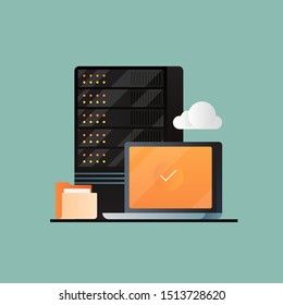 Cloud hosting, Web hosting, Hosting service, Internet server - flat design vector illustration on isolated background